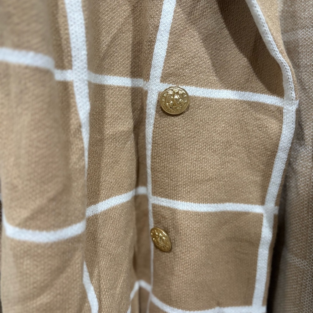 Anne Klein Tan Plaid Cardigan Size L - Picture 3 of 4